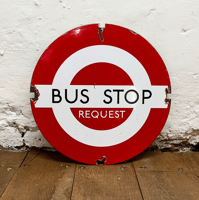 A Vintage Transportation For London/ London Underground “BUS STOP REQUEST” Enamel Sign