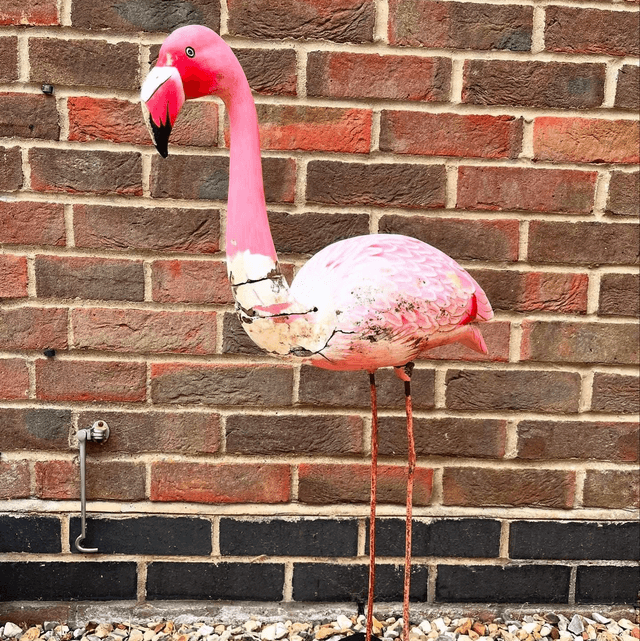 Large Vintage Hand Sculpted Wooden Pink Flamingo  