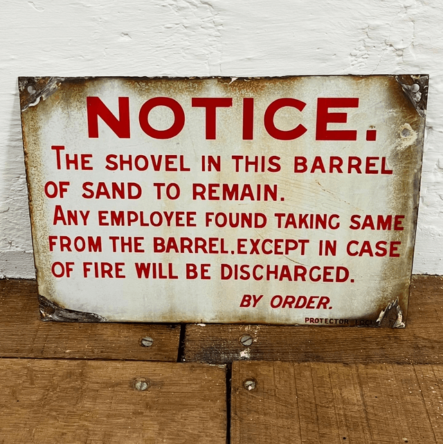 1940’s/ 50’s Industrial Factory Fire Directive Enamel Sign