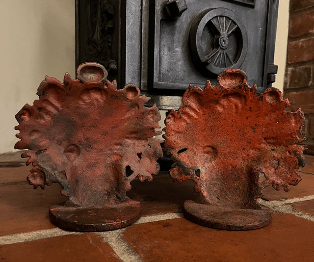 Pair of Original Victorian Cast Iron Fireplace Ornaments/ Additions