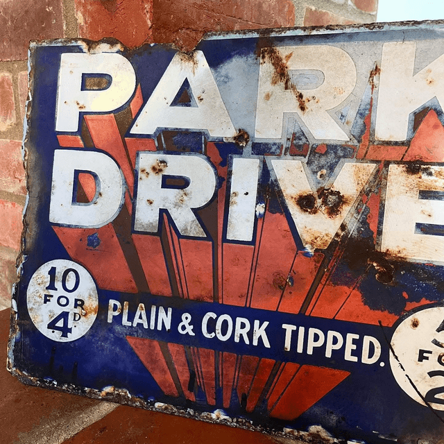 Early 20th Century Park Drive Cigarettes Enamel Sign