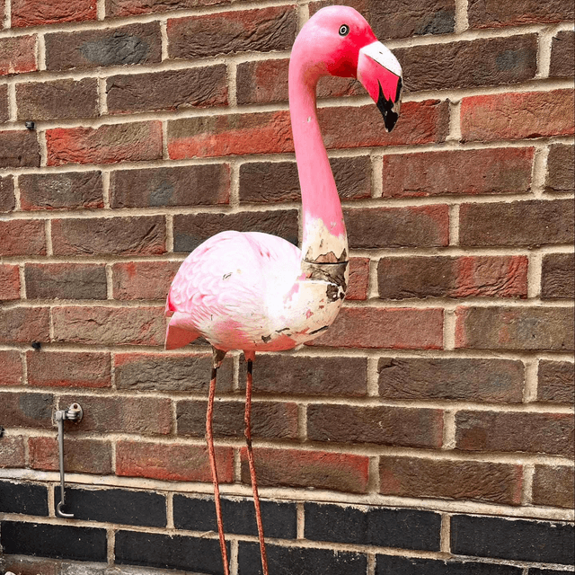 Large Vintage Hand Sculpted Wooden Pink Flamingo  