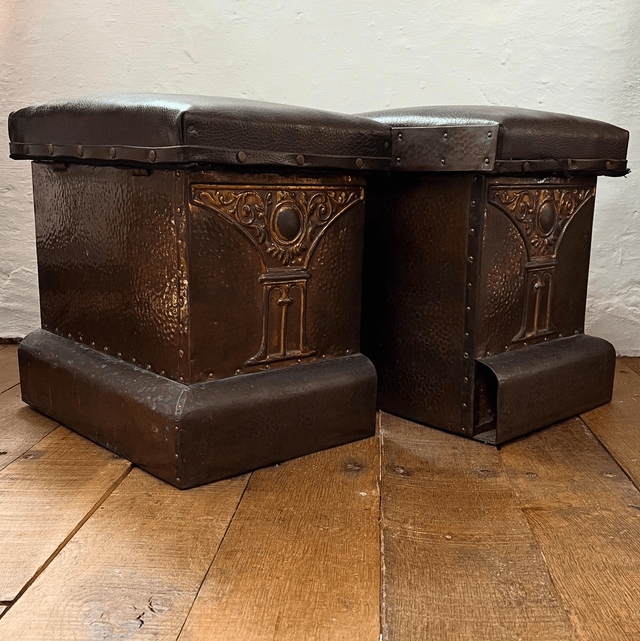 A Pair Of Copper Clad Art Nouveau Fireside Stools 