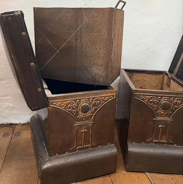 A Pair Of Copper Clad Art Nouveau Fireside Stools 