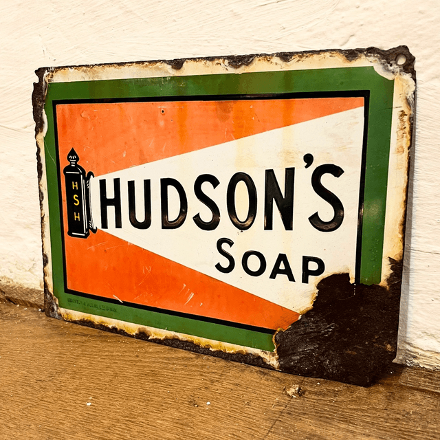 Early Hudson’s Soap Single Side Pictorial Enamel Advertising Sign