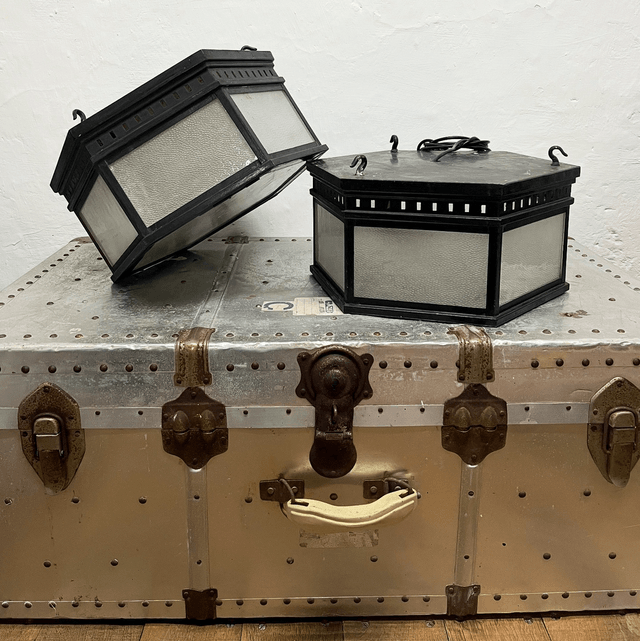 A Pair Of 1920’s/ 30’s Hexagonal Railway Station Waiting Room Ceiling Lamps