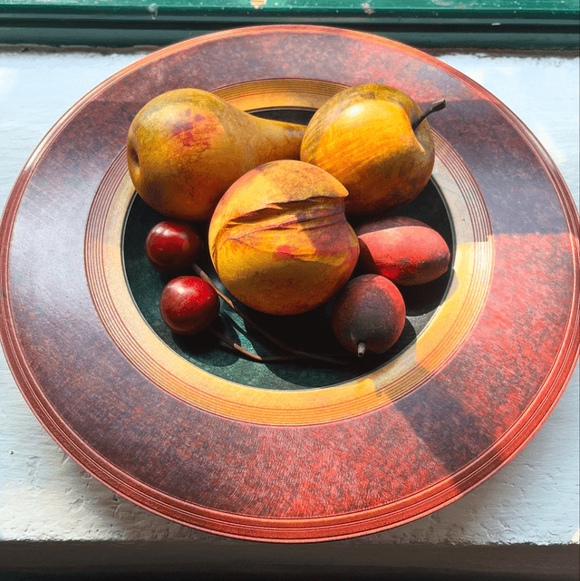 Hand Turned Wooden Fruit Bowl With Mixed Fruits By Dennis Hales (Signed) 