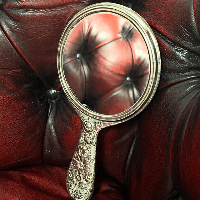 A Japanese Antique Repoussé Vanity Dresser Hand Mirror