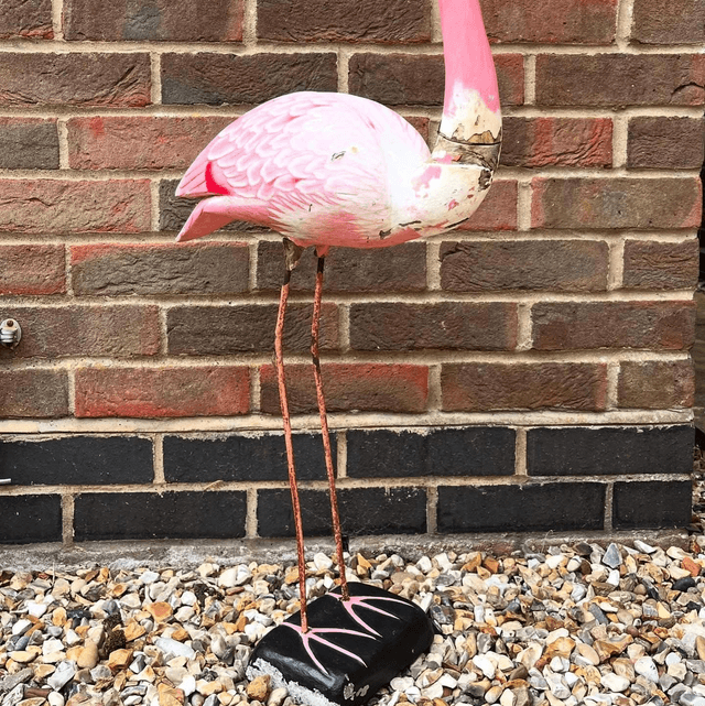 Large Vintage Hand Sculpted Wooden Pink Flamingo  