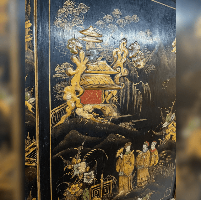 A 20th Century Black Lacquered Chinoiserie Panel