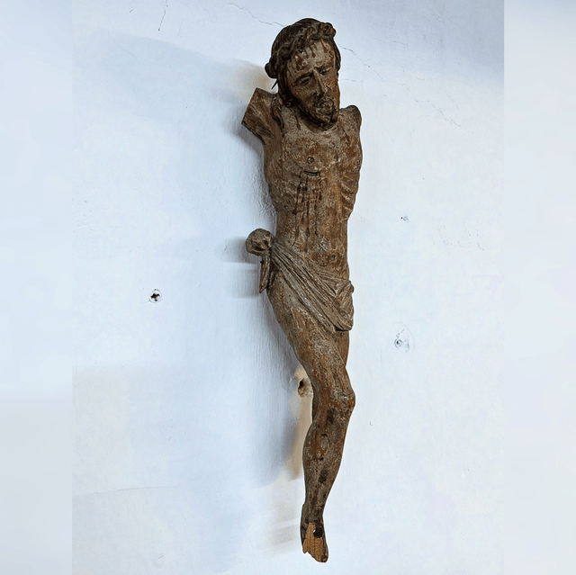 A 17th Century Polychrome Carved Wood Corpus Christ
