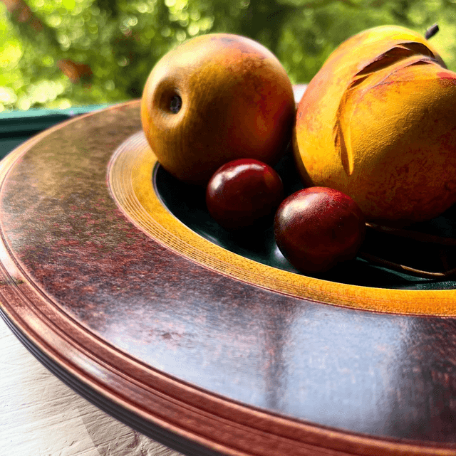 Hand Turned Wooden Fruit Bowl With Mixed Fruits By Dennis Hales (Signed) 