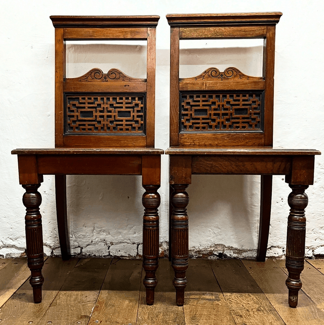 A Pair Of 19th Century Victorian Walnut Hall Chairs