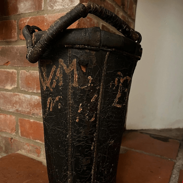 Super Antique 18th Century Swiss “WM Borstel No.16”Brown Leather Fire Bucket  
