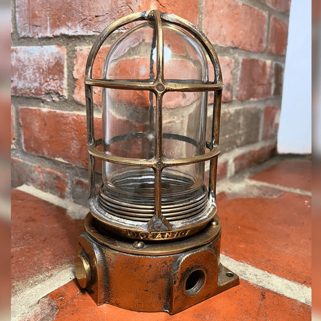 Oceanic Ships Bulkhead Lamp Fixture With Junction Box, Globe And Guard