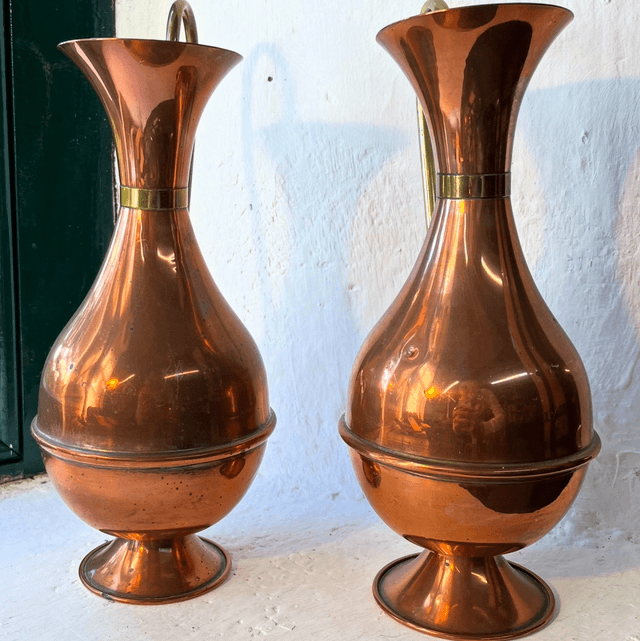 Pair Of Graduated Brass And Copper Decorative Jugs 