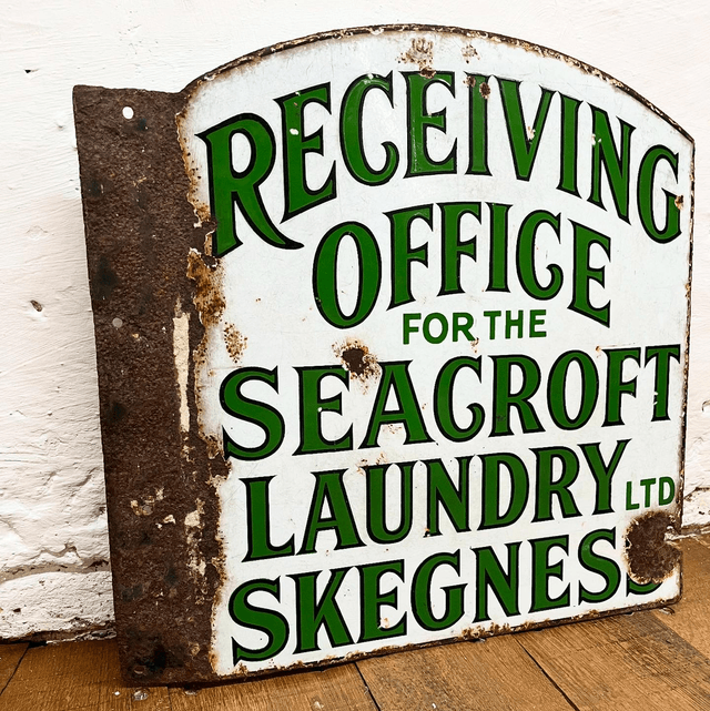 Early 20th Century Seacroft Laundry Skegness Double Sided Enamel Advertising Sign