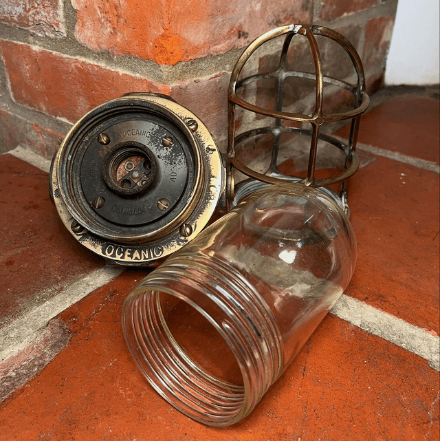Oceanic Ships Bulkhead Lamp Fixture With Junction Box, Globe And Guard