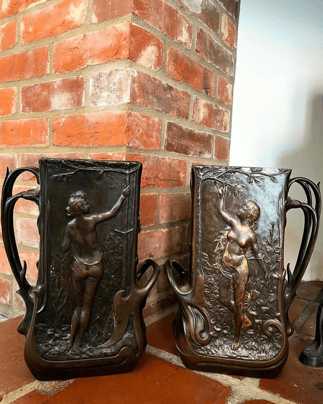 A Pair of Art Nouveau Two Handled Bronze Vases by Jean Garnier 1853-1910