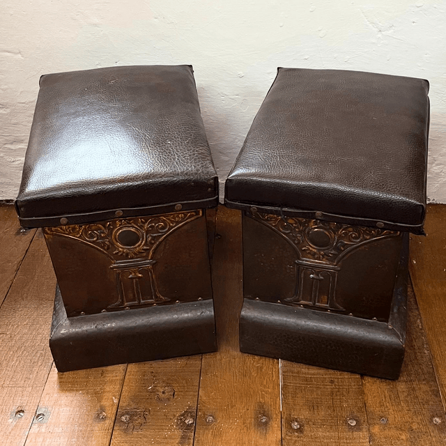 A Pair Of Copper Clad Art Nouveau Fireside Stools 
