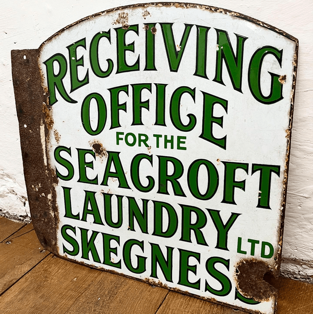Early 20th Century Seacroft Laundry Skegness Double Sided Enamel Advertising Sign