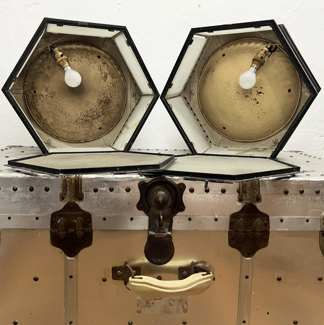 A Pair Of 1920’s/ 30’s Hexagonal Railway Station Waiting Room Ceiling Lamps