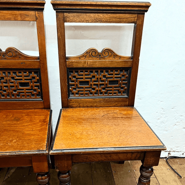 A Pair Of 19th Century Victorian Walnut Hall Chairs