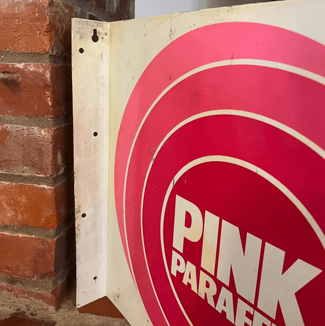 1970s Pink Paraffin Double Sided Flange Sign
