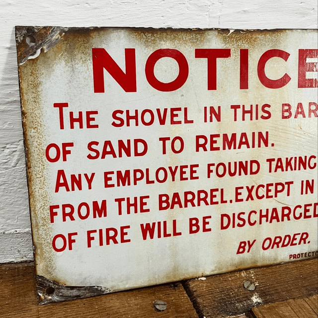 1940’s/ 50’s Industrial Factory Fire Directive Enamel Sign
