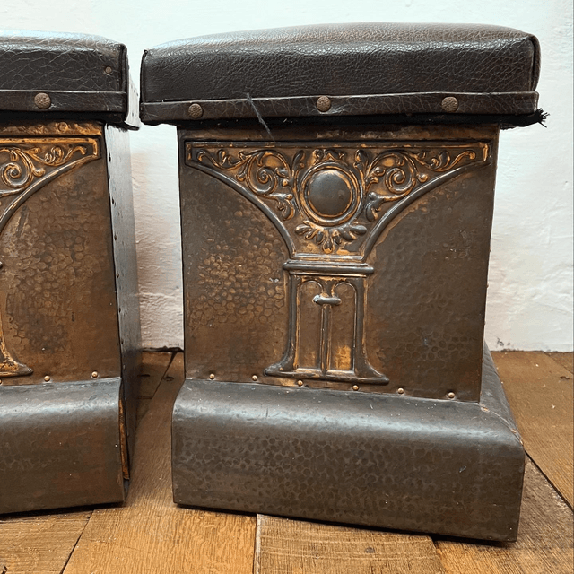 A Pair Of Copper Clad Art Nouveau Fireside Stools 