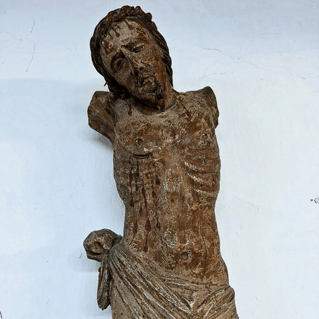 A 17th Century Polychrome Carved Wood Corpus Christ