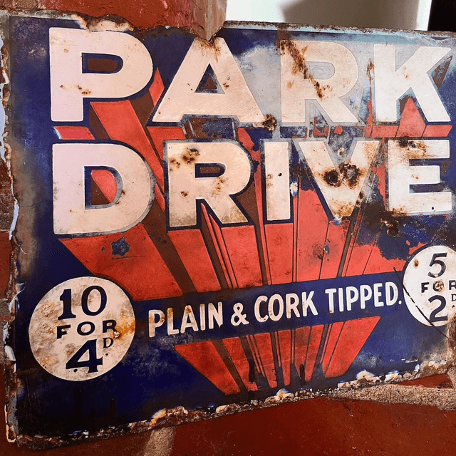 Early 20th Century Park Drive Cigarettes Enamel Sign