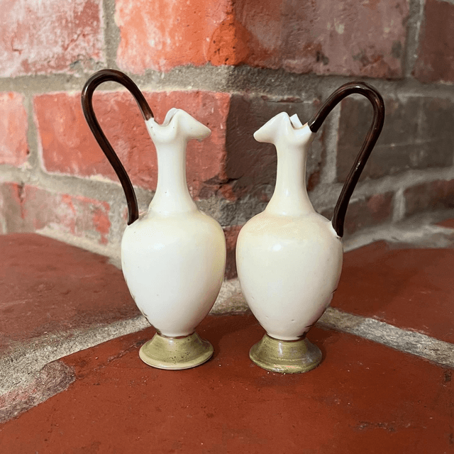 Pair Of Antique Continental Porcelain Ewers Adorned With Flowers And Birds 