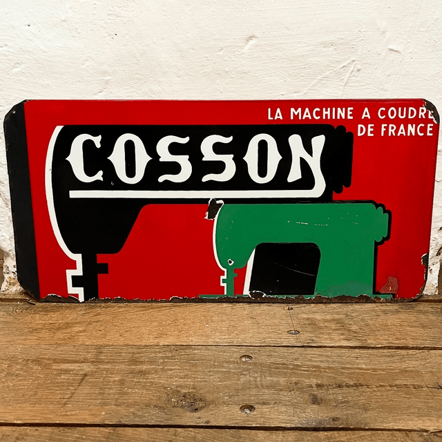 “LA MACHINE A COUDRE DE FRANCE” Pictorial Enamel Sign