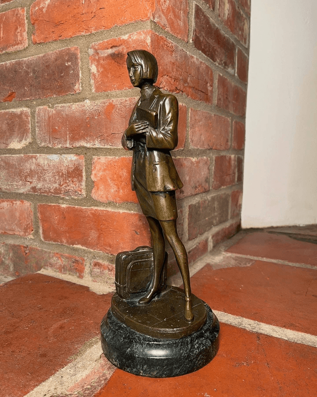 Bronze Figure of A Business Woman Mounted on A Marble Base
