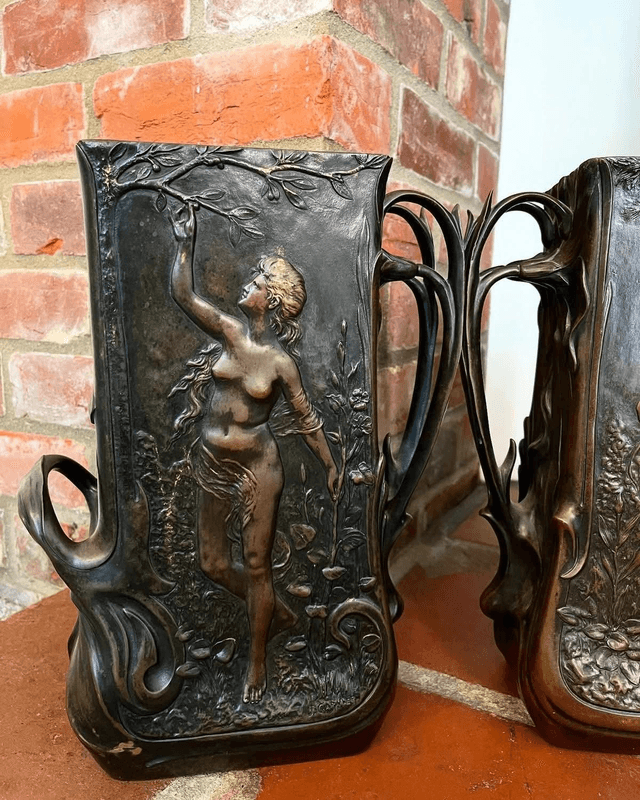 A Pair of Art Nouveau Two Handled Bronze Vases by Jean Garnier 1853-1910