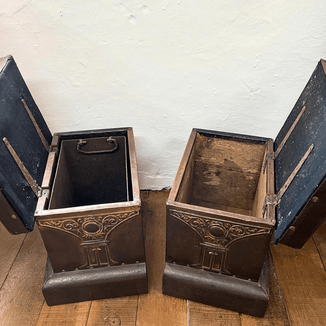 A Pair Of Copper Clad Art Nouveau Fireside Stools 