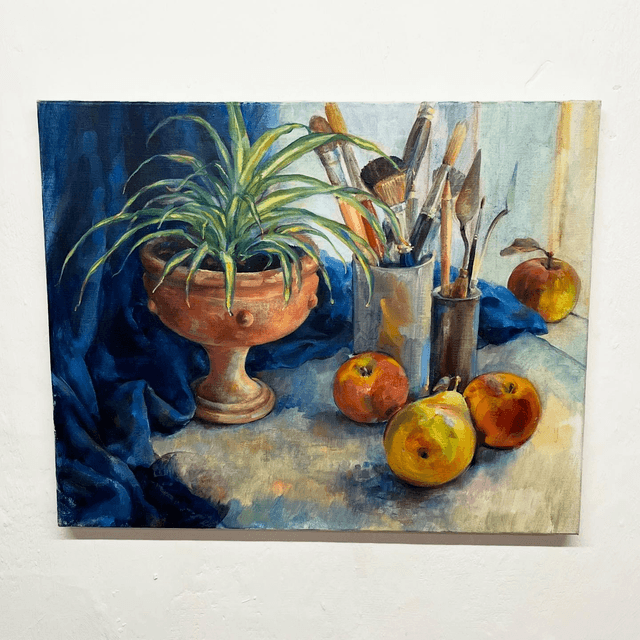 Still Life Oil On Canvas By Contemporary Artist Louise Millar Watt, Unframed, Unsigned