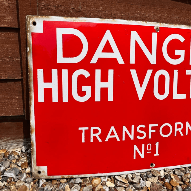 1940’s Danger High Voltage Transformer No1 Air Base Enamel Sign 
