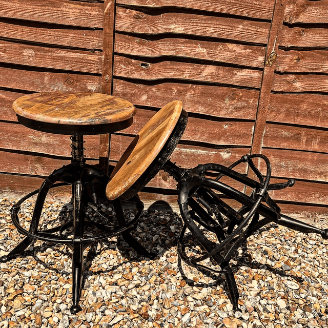 A Pair Of Industrial American Draughtsman Stools By Toledo