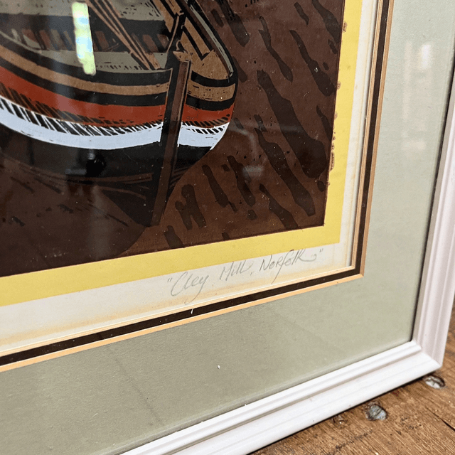 A Framed And Signed Linocut Of “Cley Mill” In North Norfolk