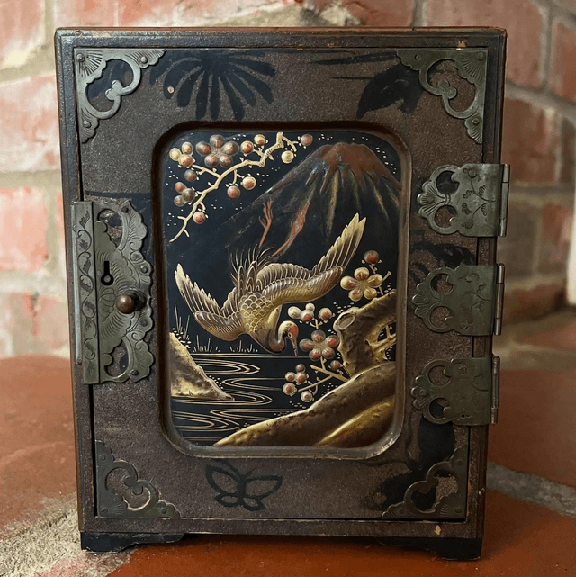 A Late 19th Century Japanese Meiji Period, Lacquered Table Cabinet With Three Drawers