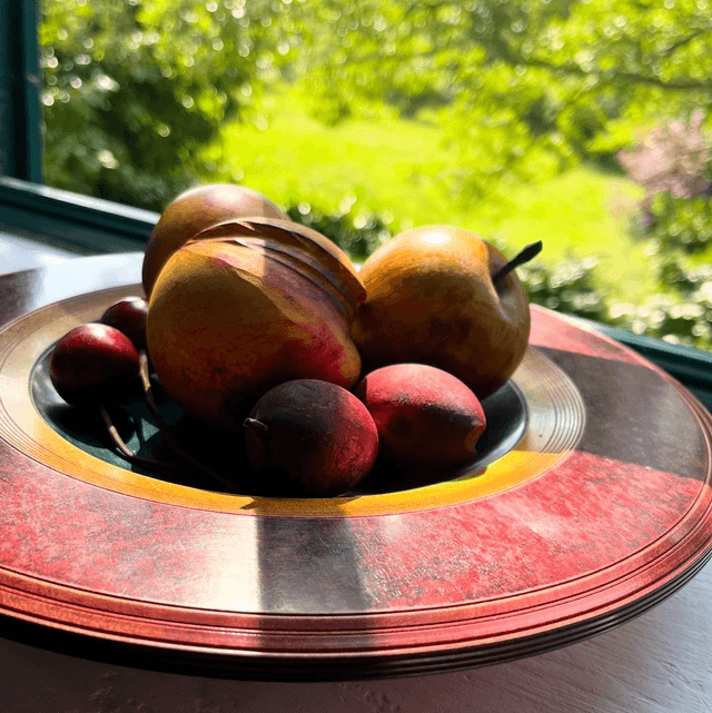Hand Turned Wooden Fruit Bowl With Mixed Fruits By Dennis Hales (Signed) 