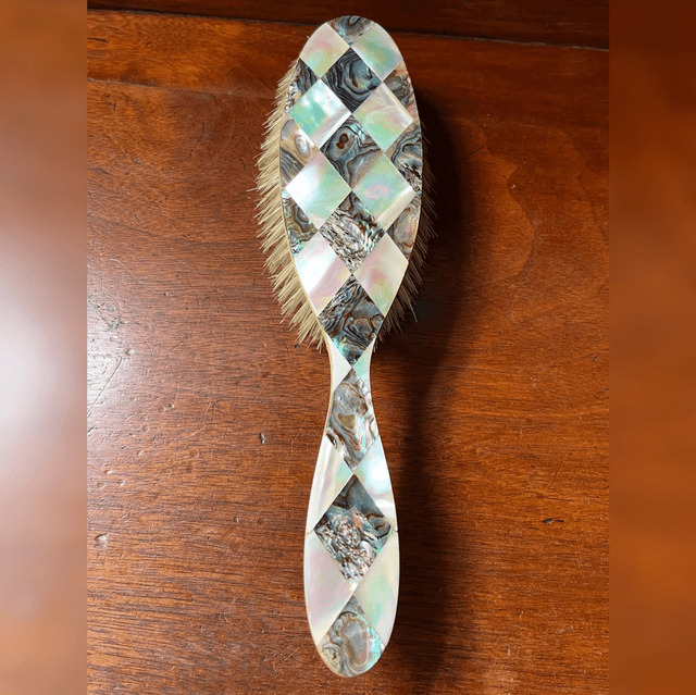 A Victorian Hairbrush Inlaid With Mother-Of-Pearl And Abalone Shell