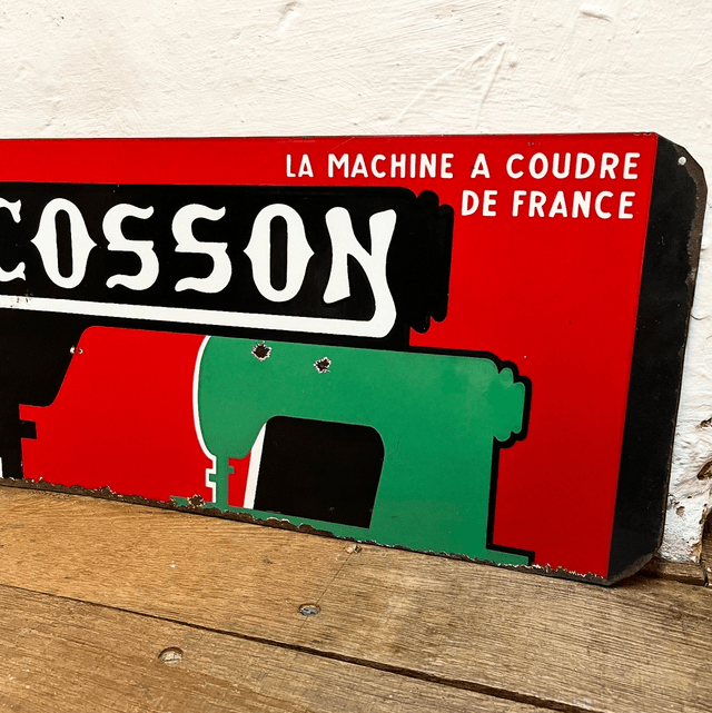 “LA MACHINE A COUDRE DE FRANCE” Pictorial Enamel Sign