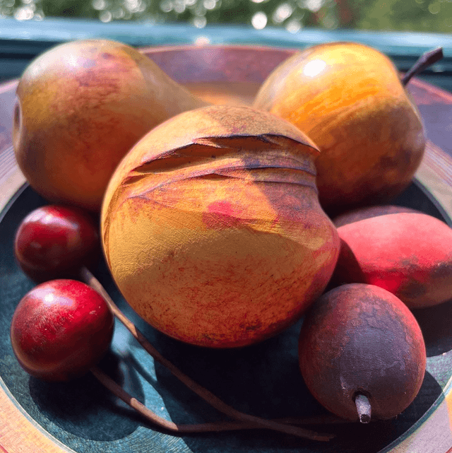 Hand Turned Wooden Fruit Bowl With Mixed Fruits By Dennis Hales (Signed) 