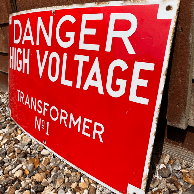1940’s Danger High Voltage Transformer No1 Air Base Enamel Sign 