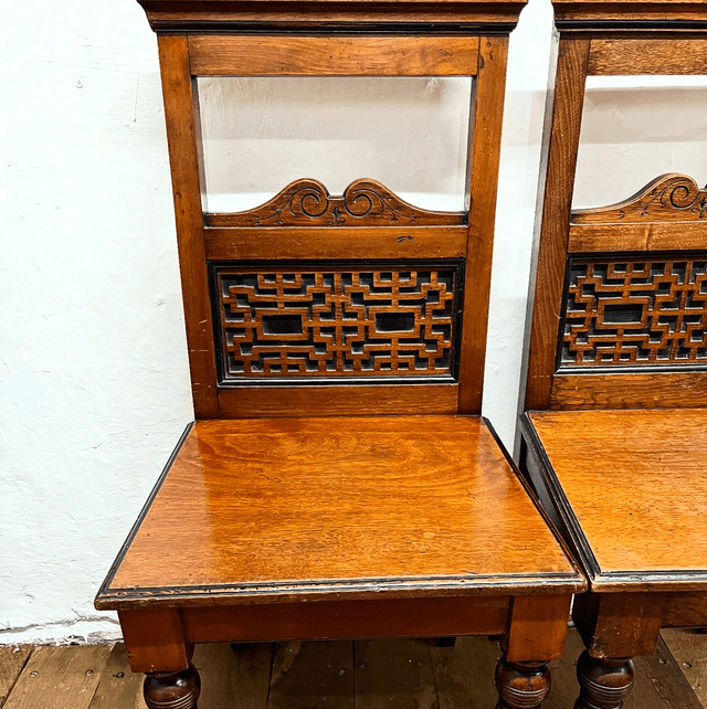 A Pair Of 19th Century Victorian Walnut Hall Chairs