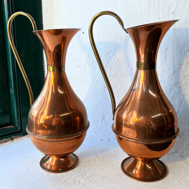 Pair Of Graduated Brass And Copper Decorative Jugs 
