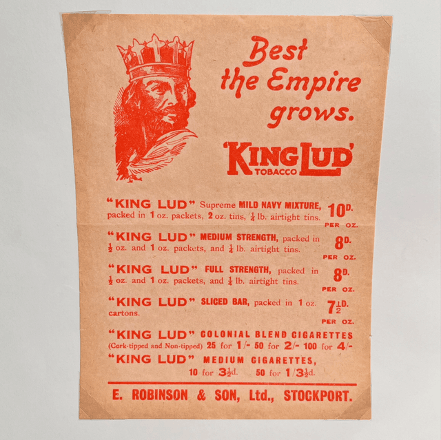 Early E. Robinson &amp; Son Ltd Stockport England “King Lud” Tobacco Wrapper